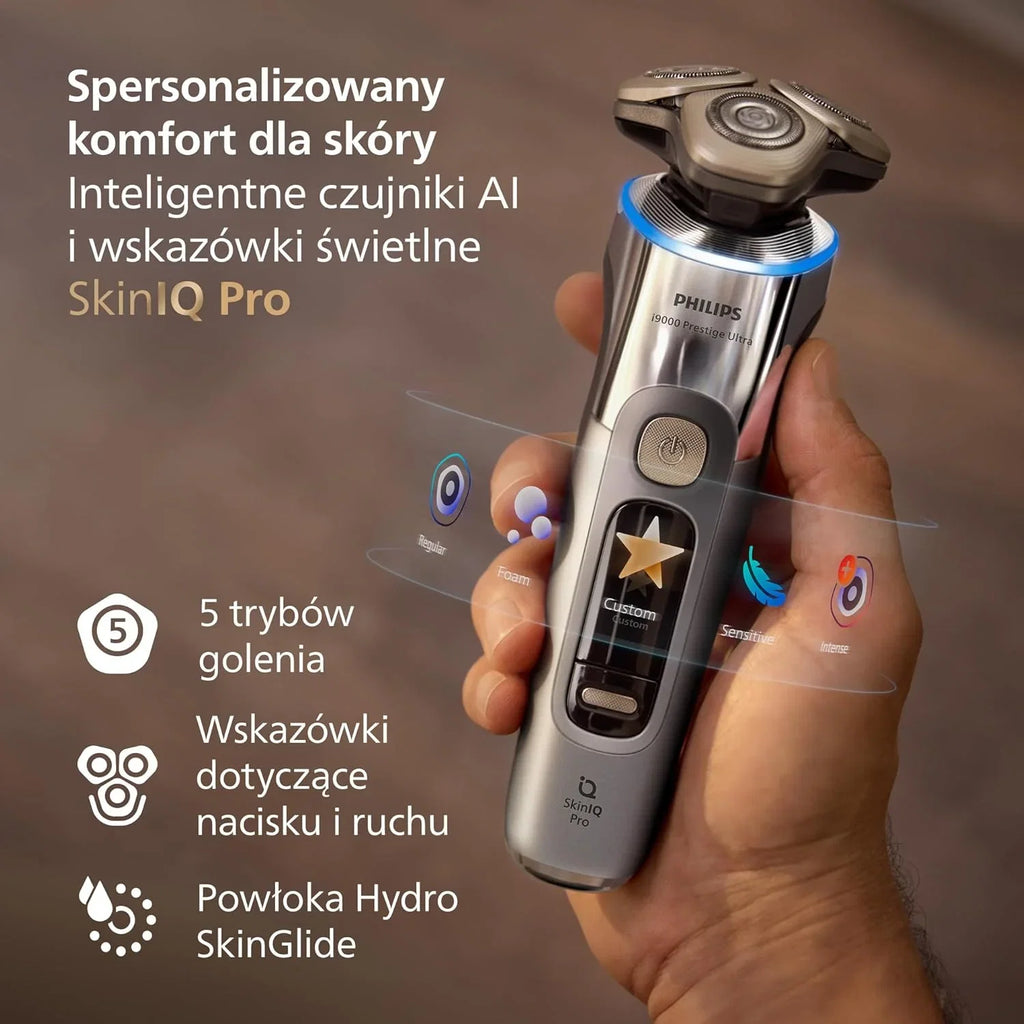 Philips Shaver i9000 Prestige Ultra, golarka elektryczna do golenia na sucho i mokro z technologią Skin IQ Pro, System Triple Lift & Cut, obrotowe 360º ostrza, 5 trybów golenia, Model XP9404/38