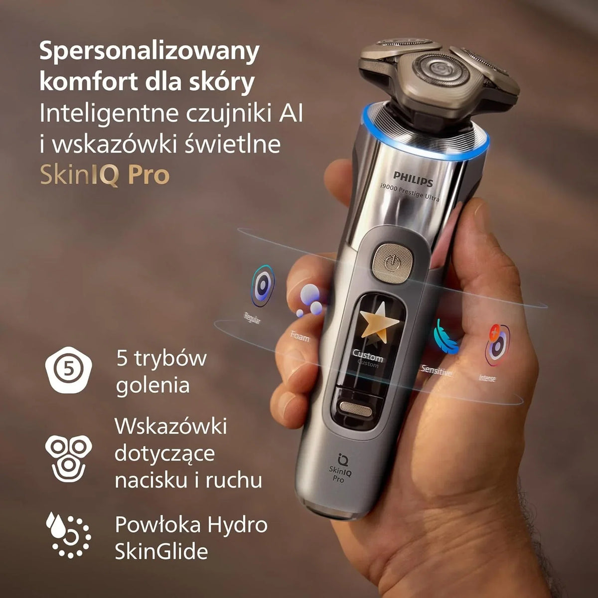 Philips Shaver i9000 Prestige Ultra, golarka elektryczna do golenia na sucho i mokro z technologią Skin IQ Pro, System Triple Lift & Cut, obrotowe 360º ostrza, 5 trybów golenia, Model XP9404/38