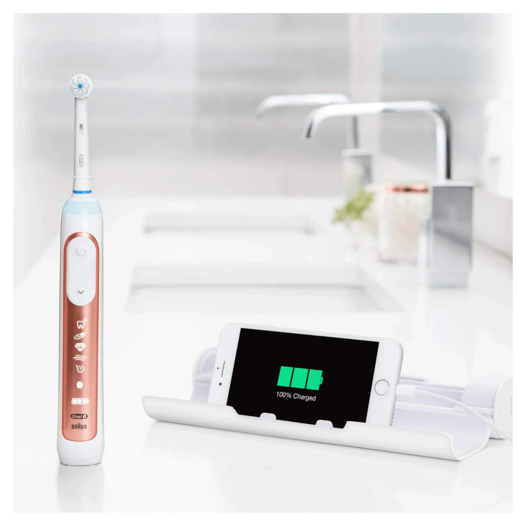 Oral-B Genius X 20900 elektryczna szczoteczka do zębów, dwupak, 6 trybów czyszczenia, Bluetooth, etui, prezent, różowe złoto