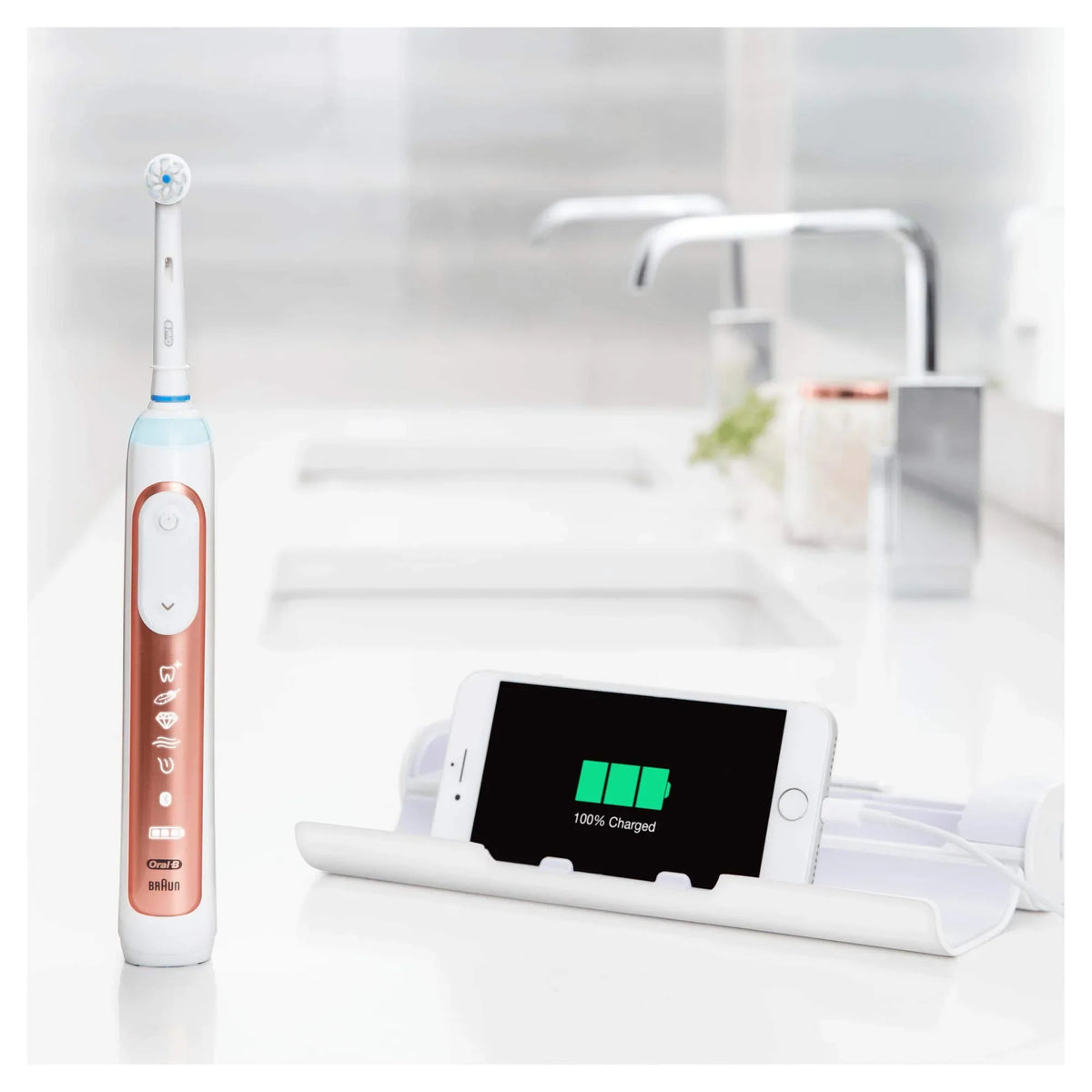 Oral-B Genius X 20900 elektryczna szczoteczka do zębów, dwupak, 6 trybów czyszczenia, Bluetooth, etui, prezent, różowe złoto