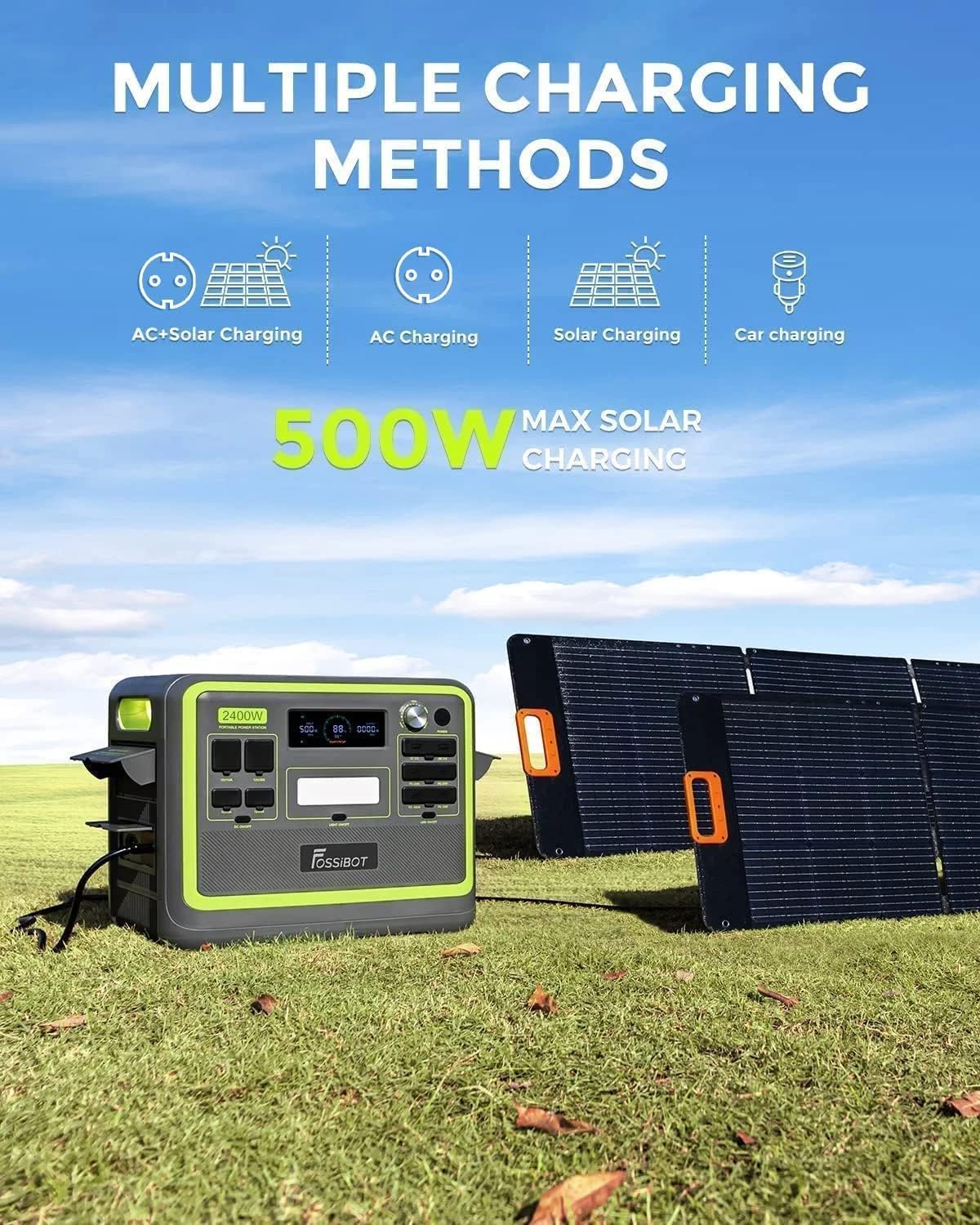 FOSSIBOT-Polska Elektrownia stacja zasilania F2400 paneli słonecznych 420 W, 2048Wh 2400W APP XT90, stacja kempingowa, podróż, szybkie płukanie 1,5 godziny, 5 letnia gwarancja producenta