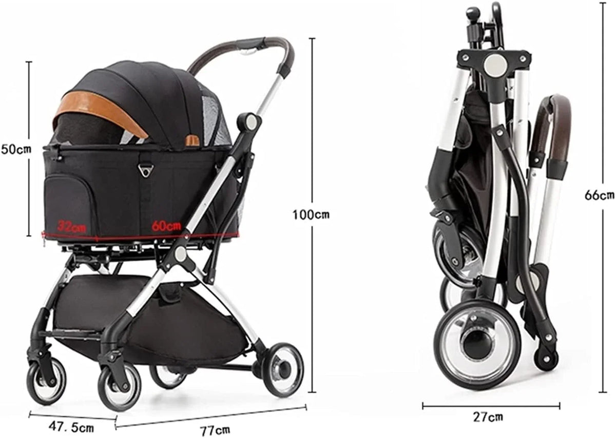 Lekki Składany Wózek Dla Zwierząt Premium Pet Stroller Dla Kotów Psów Oddzielny Wózek Dla Psa Buggy Pushchairs 4 Koła Materiały Podróżne (Color : Gr-ey)