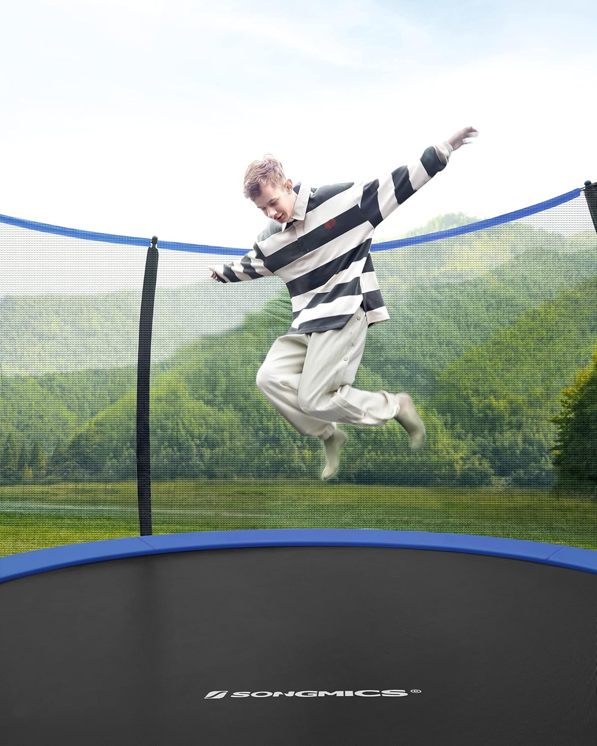 SONGMICS Trampolina dziecięca, siatka ochronna, poduszki bezpieczeństwa, drabina, stalowa rama