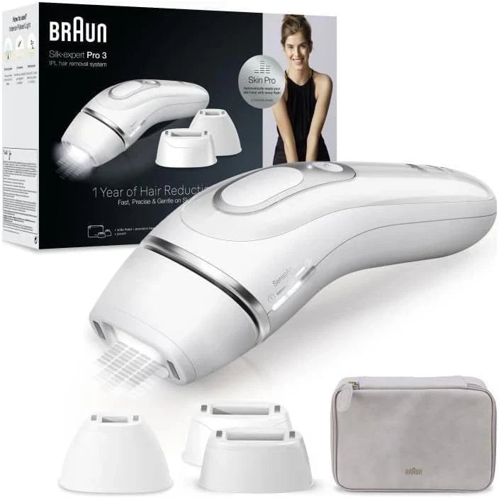 Epilatore a Luce Pulsata - BRAUN - Silk?expert Pro 3 - Depilazione a casa - Custodia - 3 Testine - PL3230