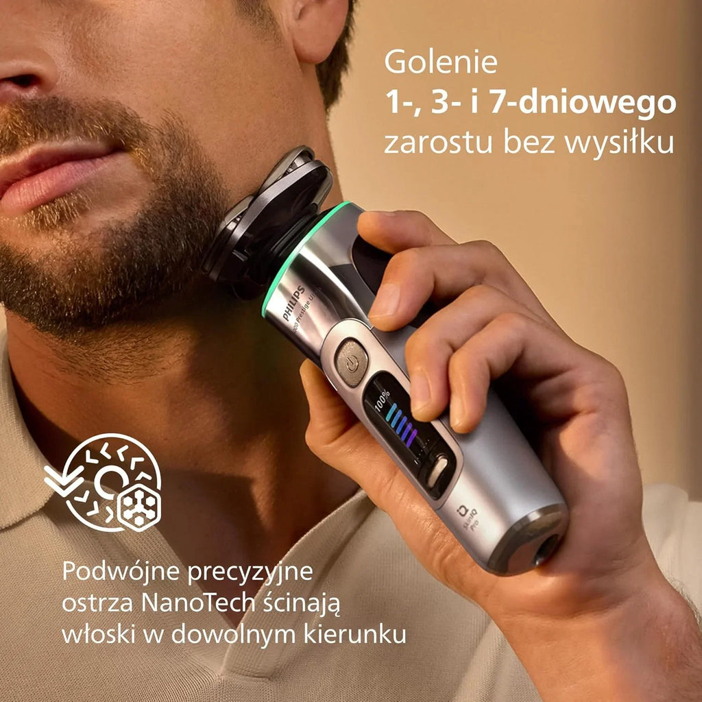 Philips Shaver i9000 Prestige Ultra, golarka elektryczna do golenia na sucho i mokro z technologią Skin IQ Pro, System Triple Lift & Cut, obrotowe 360º ostrza, 5 trybów golenia, Model XP9404/38