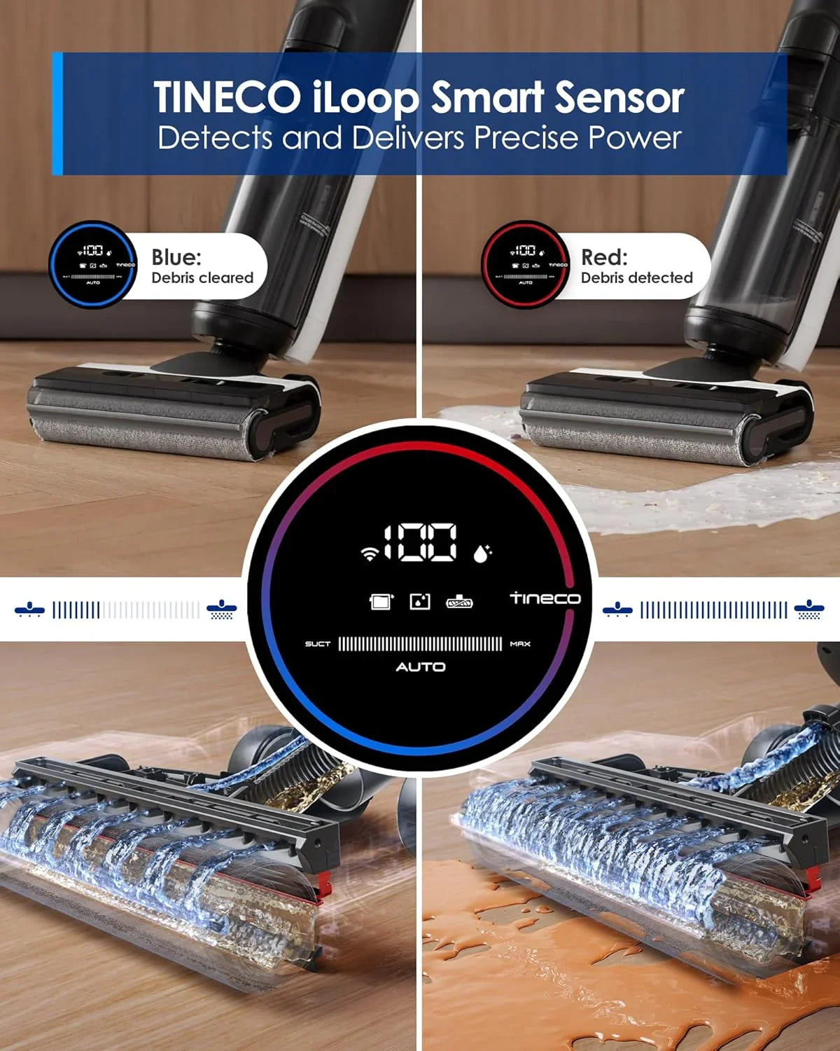 Tineco Floor ONE Switch S6 Stretch Odkurzacze na sucho i mokro, 180° Lay-Flat, zapobiegająca splątaniu, samooczyszczanie, czas pracy 65 min, czyszczenie dwóch krawędzi, czyszczenie całego domu
