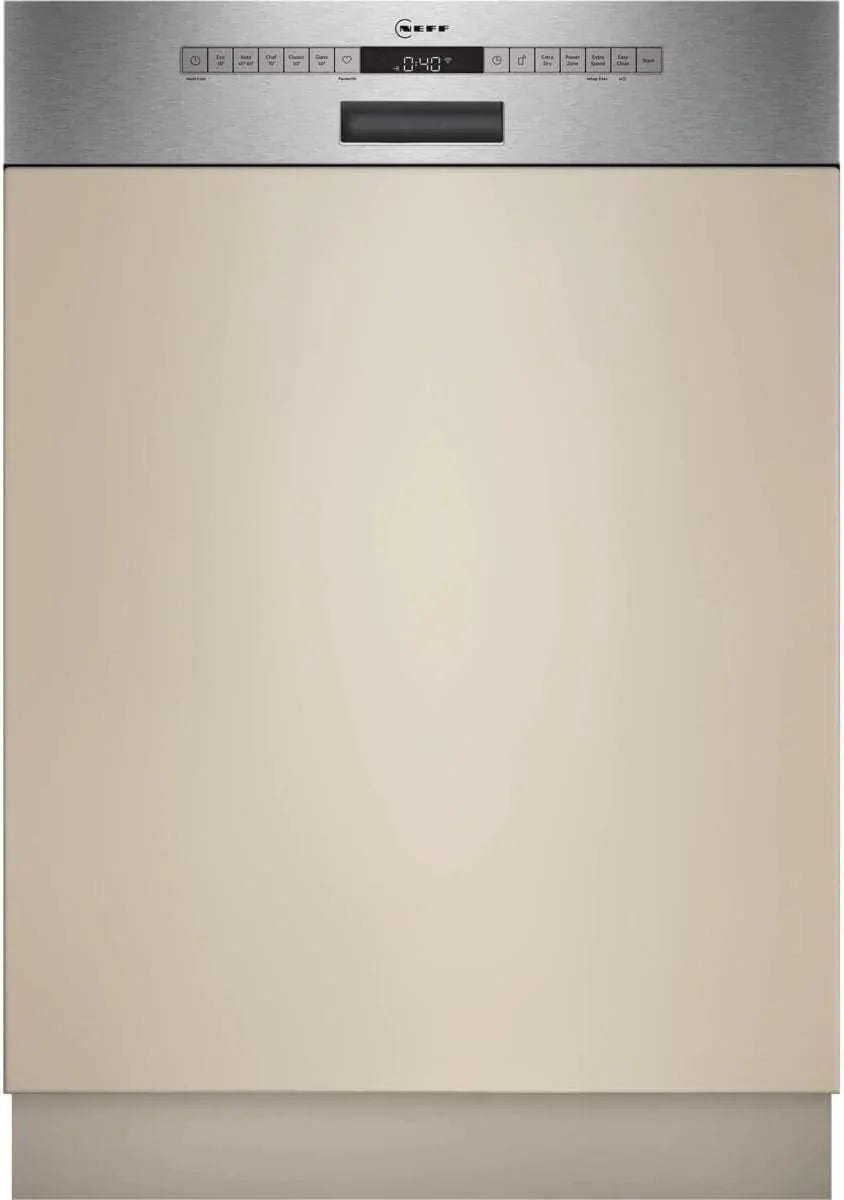 Neff S145EVS04E, N 50, inteligentna zmywarka do naczyń, częściowo zintegrowana, 60 cm, szuflada na sztućce, system koszowy Flex II, program ulubiony, silne czyszczenie Cehf 70ºC, automatyczne