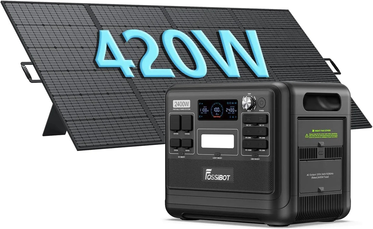 FOSSIBOT-Polska Elektrownia stacja zasilania F2400 paneli słonecznych 420 W, 2048Wh 2400W APP XT90, stacja kempingowa, podróż, szybkie płukanie 1,5 godziny, 5 letnia gwarancja producenta