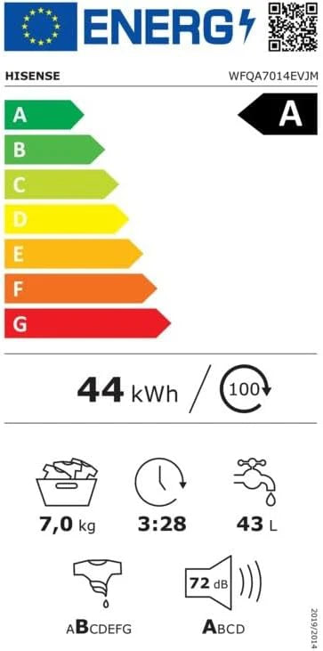 Hisense WF3S8043BW3 pralka z funkcją pary, 8 kg, 1400 obr./min, WiFi, ConnectLife, Power JetWash, program antyalergiczny, Aqua Stop, Auto Wash, Quick Wash, klasa efektywności energetycznej A-30%