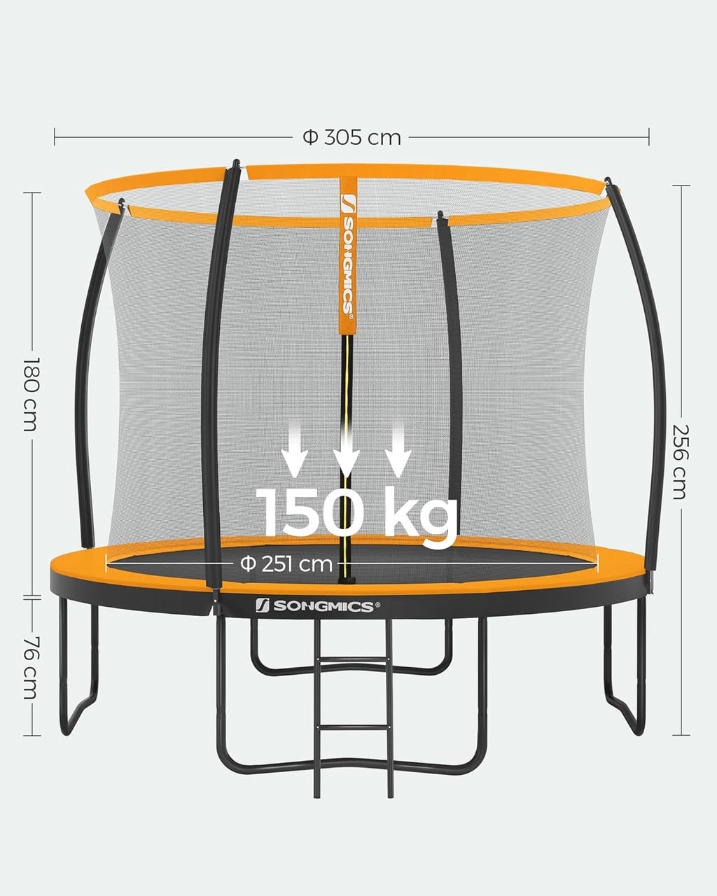 SONGMICS Trampolina dziecięca, siatka ochronna, poduszki bezpieczeństwa, drabina, stalowa rama