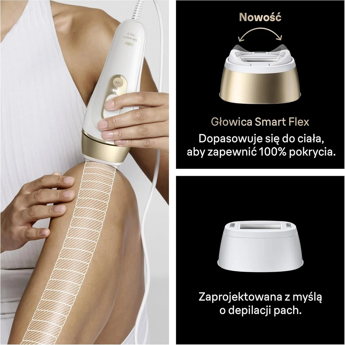 Braun IPL Smart Silk·expert Pro 5, Laserowe Usuwanie Owłosienia w Domu, Trwała Depilacja, Z Saszetką, 2 Nasadkami, PL5210