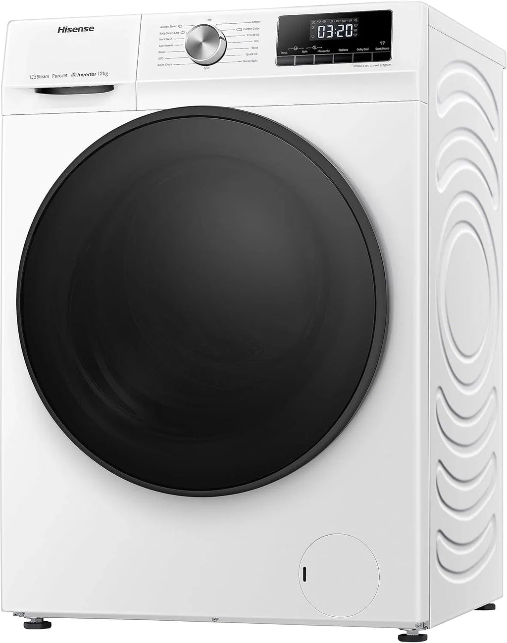 Hisense WF3S8043BW3 pralka z funkcją pary, 8 kg, 1400 obr./min, WiFi, ConnectLife, Power JetWash, program antyalergiczny, Aqua Stop, Auto Wash, Quick Wash, klasa efektywności energetycznej A-30%