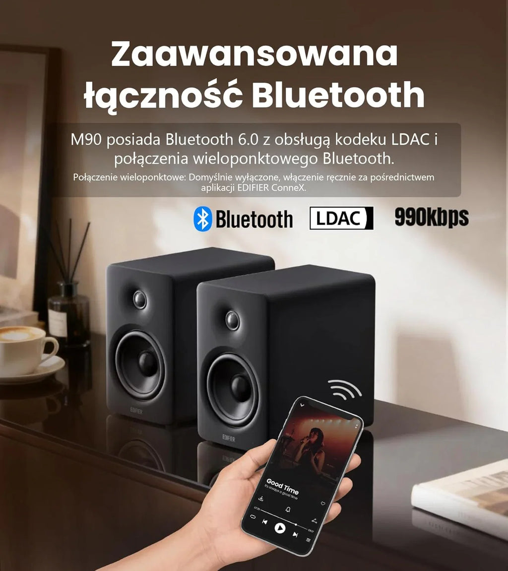 Edifier M90 Głośniki półkowe, 100W RMS Lauta Stacjonarne, Hi-Res Audio, LDAC, Bluetooth 6.0 Lauta Kompaktowe, HDMI eARC/USB-C/AUX Wejście, SUB OUT Lauta Zasilane, Stereokontrolka do TV/PC - biały
