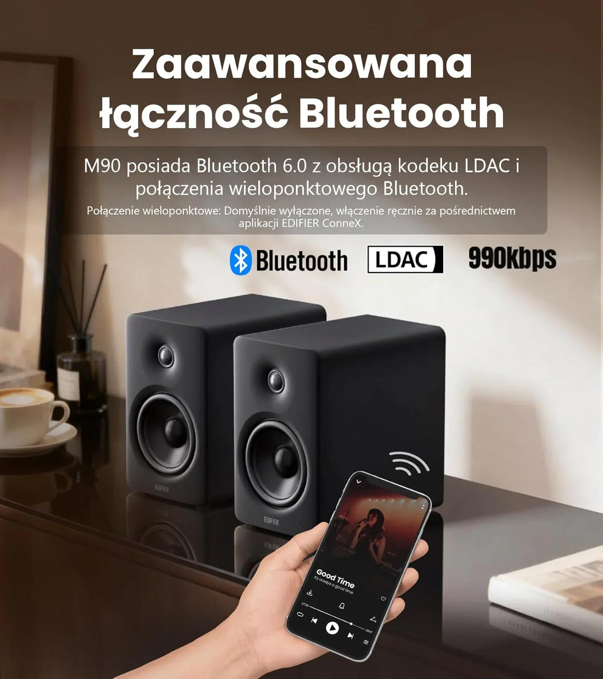Edifier M90 Głośniki półkowe, 100W RMS Lauta Stacjonarne, Hi-Res Audio, LDAC, Bluetooth 6.0 Lauta Kompaktowe, HDMI eARC/USB-C/AUX Wejście, SUB OUT Lauta Zasilane, Stereokontrolka do TV/PC - biały