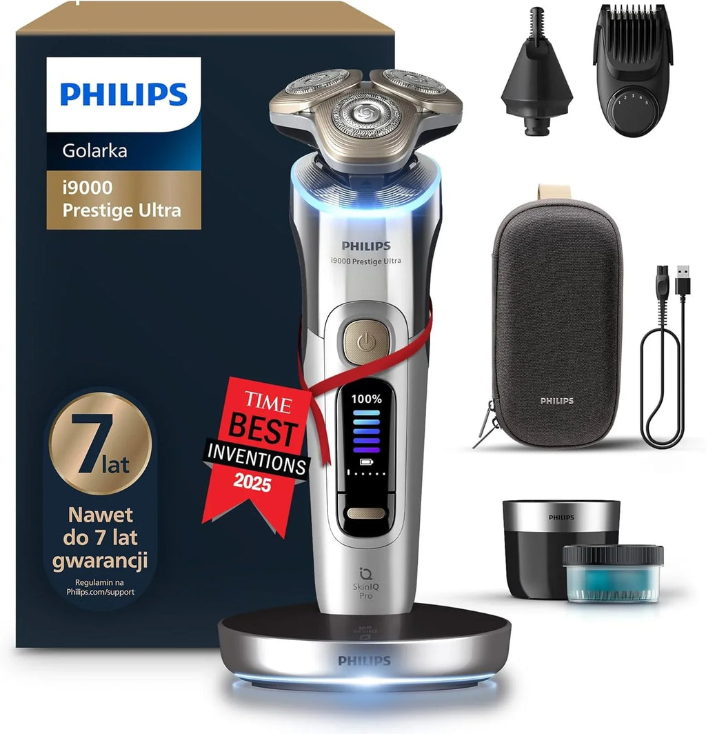 Philips Shaver i9000 Prestige Ultra, golarka elektryczna do golenia na sucho i mokro z technologią Skin IQ Pro, System Triple Lift & Cut, obrotowe 360º ostrza, 5 trybów golenia, Model XP9404/38