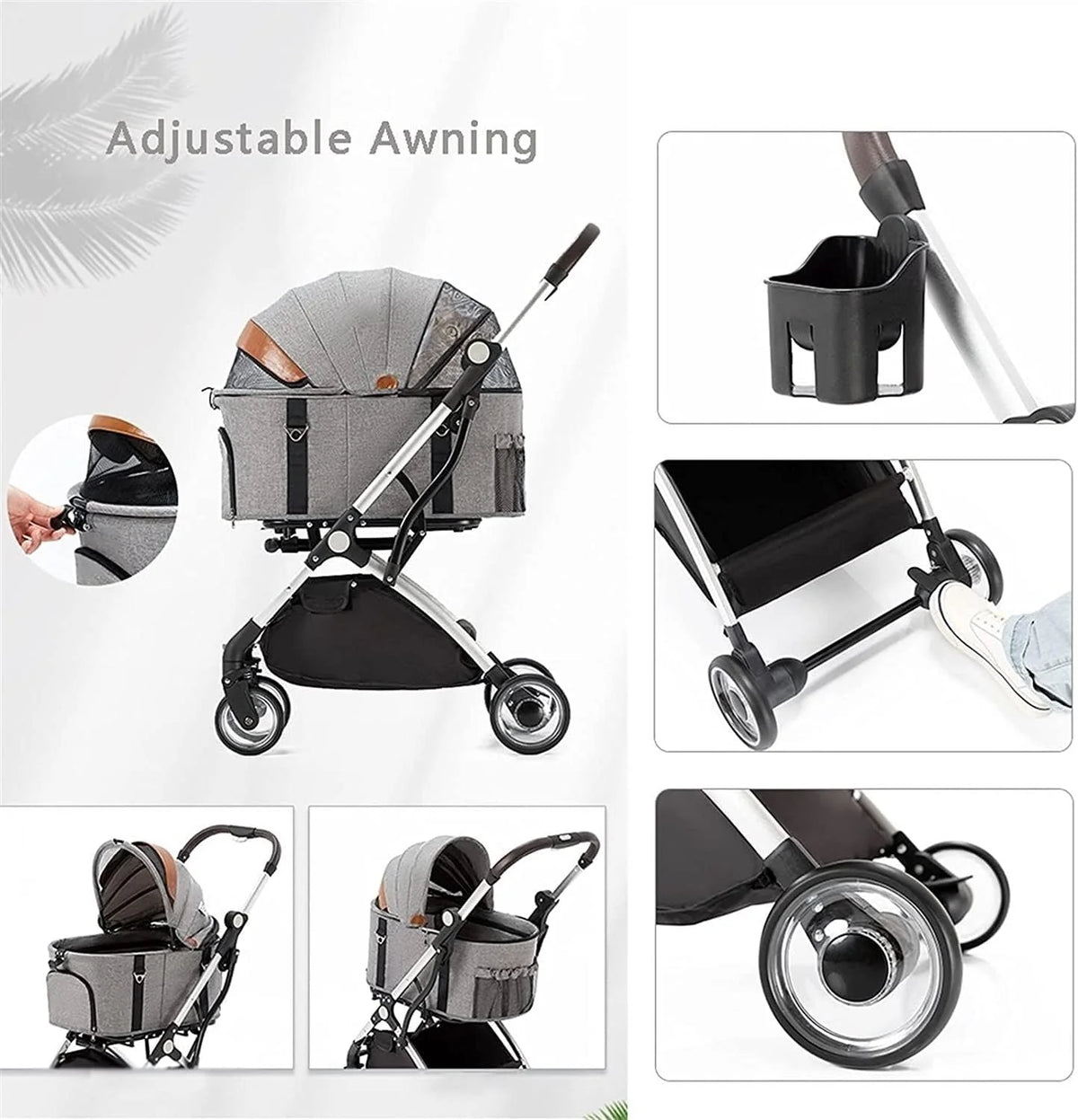 Lekki Składany Wózek Dla Zwierząt Premium Pet Stroller Dla Kotów Psów Oddzielny Wózek Dla Psa Buggy Pushchairs 4 Koła Materiały Podróżne (Color : Gr-ey)