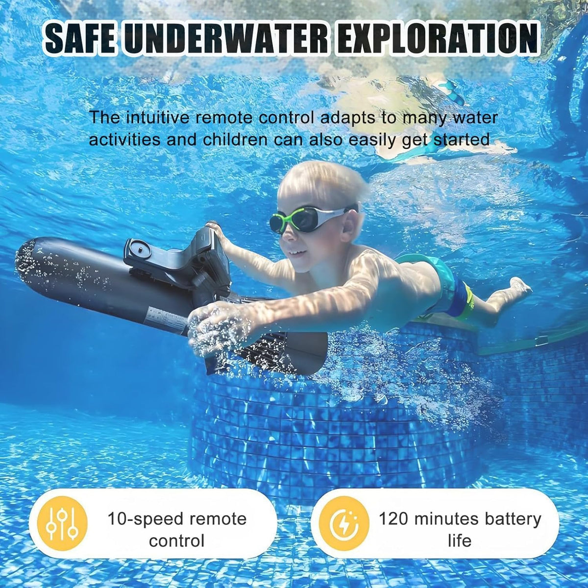 Elektryczny Skuter Podwodny 500 W,Skuter Do Nurkowania I Snorkelingu Na Głębokość 40 M,Silnik Bezszczotkowy,Prędkość 3-7 Km/H, Zasięg 120 Minut | Skuter Wodny Do Basenu, Morski 10000mAh