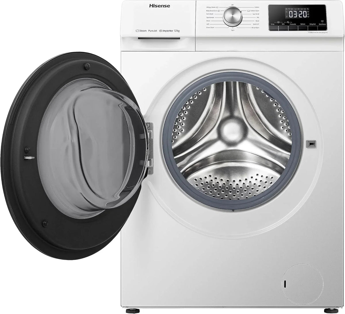 Hisense WF3S8043BW3 pralka z funkcją pary, 8 kg, 1400 obr./min, WiFi, ConnectLife, Power JetWash, program antyalergiczny, Aqua Stop, Auto Wash, Quick Wash, klasa efektywności energetycznej A-30%