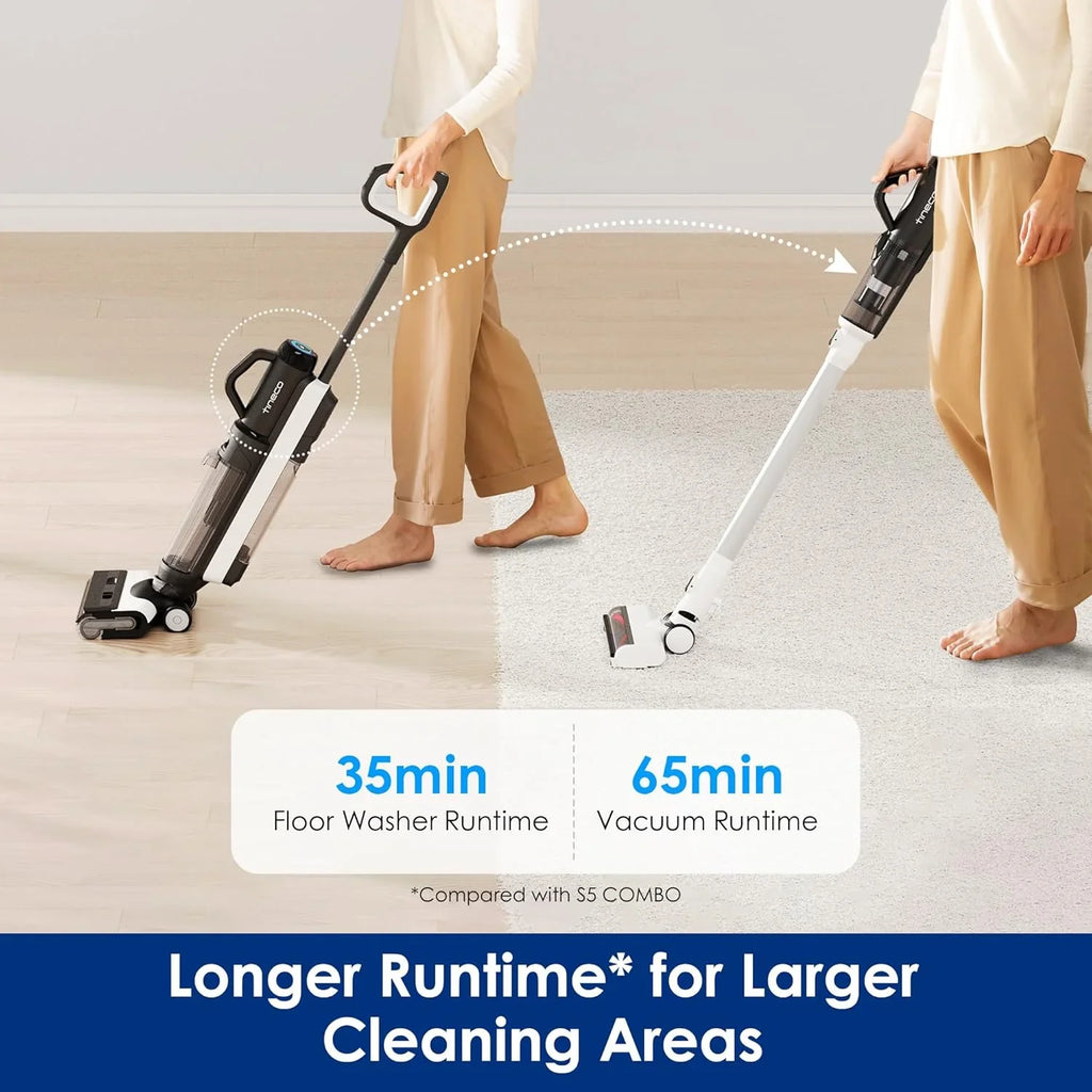 Tineco Floor ONE Switch S6 Stretch Odkurzacze na sucho i mokro, 180° Lay-Flat, zapobiegająca splątaniu, samooczyszczanie, czas pracy 65 min, czyszczenie dwóch krawędzi, czyszczenie całego domu