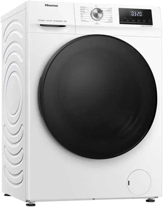 Hisense WF3S8043BW3 pralka z funkcją pary, 8 kg, 1400 obr./min, WiFi, ConnectLife, Power JetWash, program antyalergiczny, Aqua Stop, Auto Wash, Quick Wash, klasa efektywności energetycznej A-30%