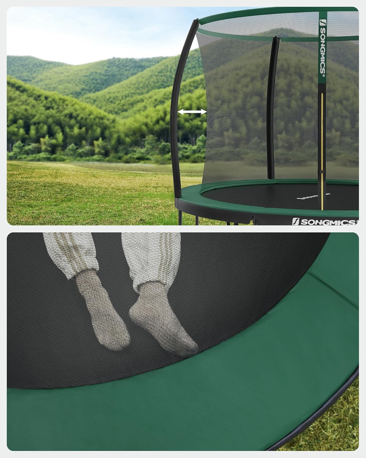 SONGMICS Trampolina dziecięca, siatka ochronna, poduszki bezpieczeństwa, drabina, stalowa rama