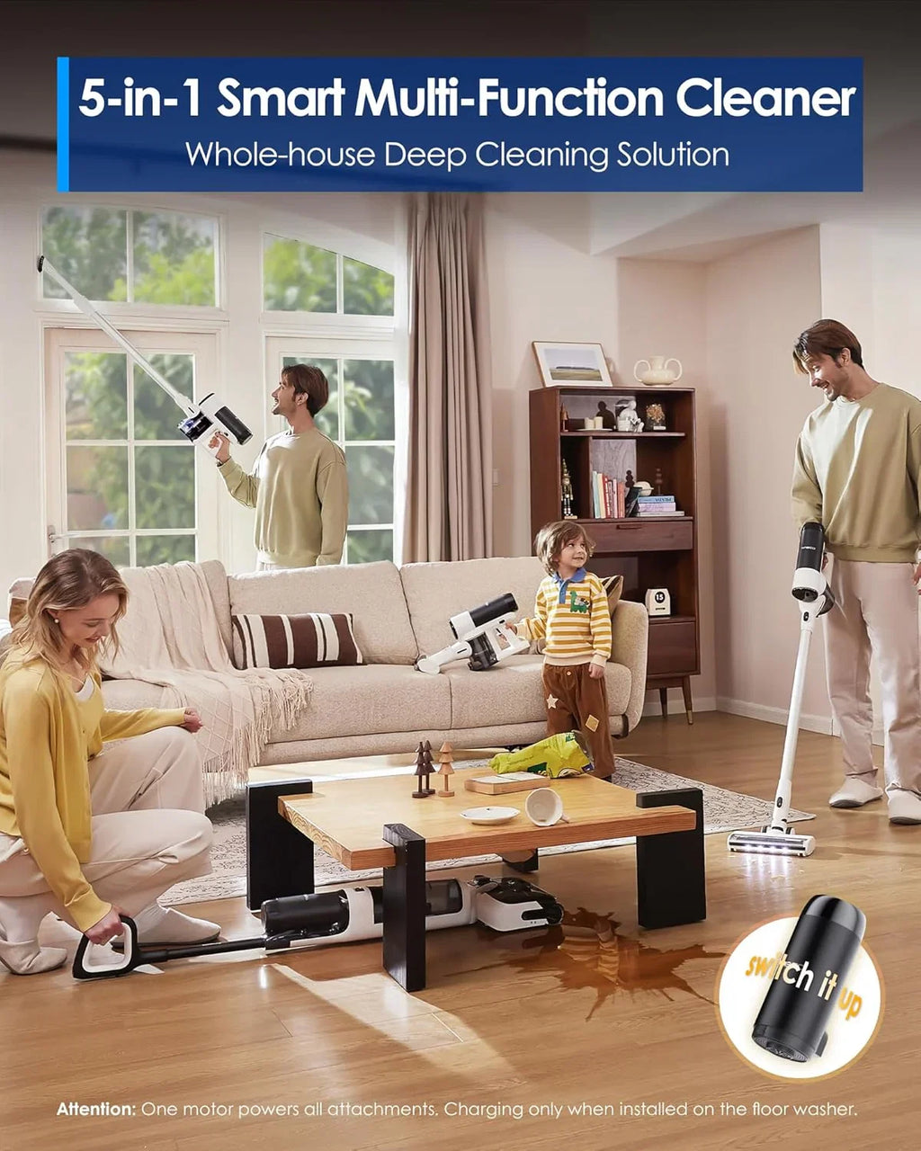 Tineco Floor ONE Switch S6 Stretch Odkurzacze na sucho i mokro, 180° Lay-Flat, zapobiegająca splątaniu, samooczyszczanie, czas pracy 65 min, czyszczenie dwóch krawędzi, czyszczenie całego domu