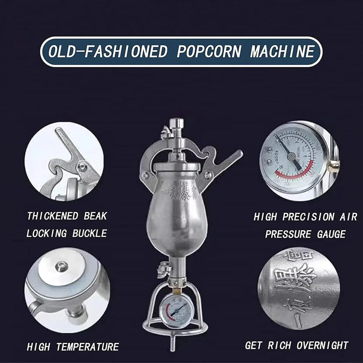 Mini maszyna do popcornu, maszyna do popcornu z ręczną korbką, popcorn popcorn z miernikiem, powolne zwiększanie ogrzewania ogniowego, duże 260 ml ，Maszyna do popcornu(Large 260ml)