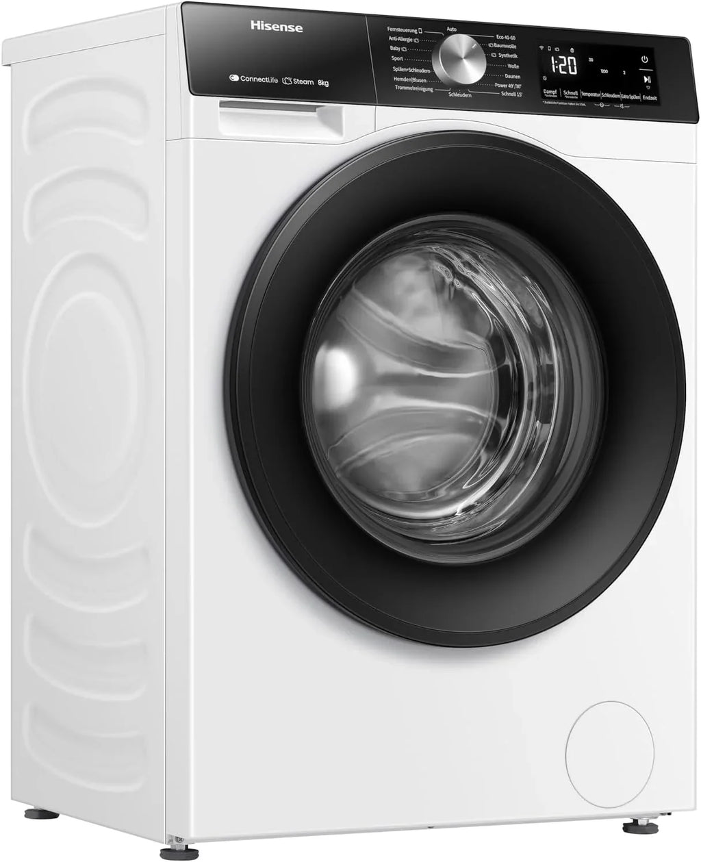 Hisense WF3S8043BW3 pralka z funkcją pary, 8 kg, 1400 obr./min, WiFi, ConnectLife, Power JetWash, program antyalergiczny, Aqua Stop, Auto Wash, Quick Wash, klasa efektywności energetycznej A-30%
