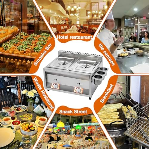 Frytkownica gazowa komercyjna, podwójna, ze stali nierdzewnej, z wyjmowanymi koszami i regulowaną mocą ognia do kuchni restauracyjnej