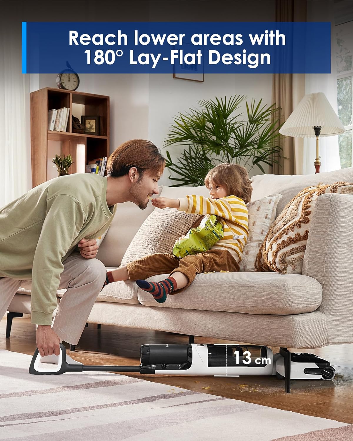 Tineco Floor ONE Switch S6 Stretch Odkurzacze na sucho i mokro, 180° Lay-Flat, zapobiegająca splątaniu, samooczyszczanie, czas pracy 65 min, czyszczenie dwóch krawędzi, czyszczenie całego domu