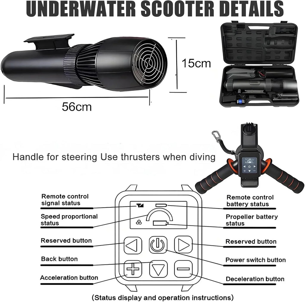 Elektryczny Skuter Podwodny 500 W,Skuter Do Nurkowania I Snorkelingu Na Głębokość 40 M,Silnik Bezszczotkowy,Prędkość 3-7 Km/H, Zasięg 120 Minut | Skuter Wodny Do Basenu, Morski 10000mAh