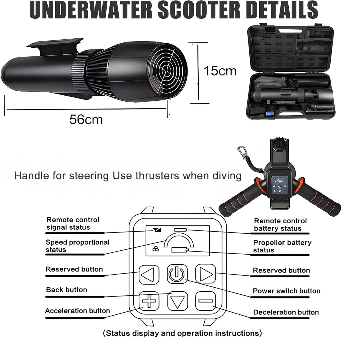 Elektryczny Skuter Podwodny 500 W,Skuter Do Nurkowania I Snorkelingu Na Głębokość 40 M,Silnik Bezszczotkowy,Prędkość 3-7 Km/H, Zasięg 120 Minut | Skuter Wodny Do Basenu, Morski 10000mAh