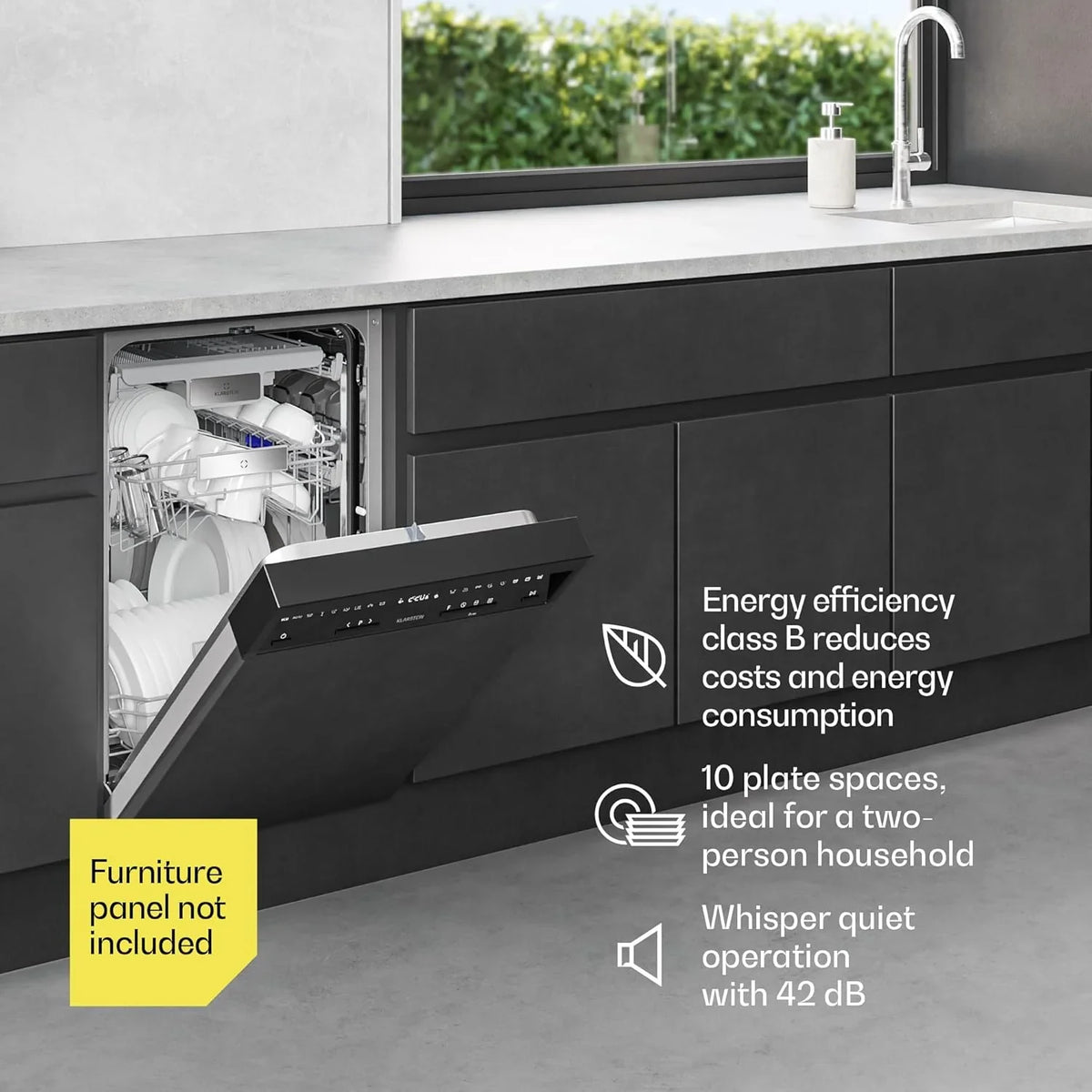Klarstein Velaire zmywarka 60 cm – wolnostojąca, 14 miejsc, 9 programów, 42 dB, klasa energetyczna A, AquaStop, zabezpieczenie przed dziećmi, zmywarka 60 cm, stal nierdzewna