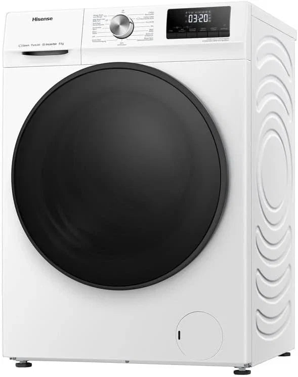Hisense WF3S8043BW3 pralka z funkcją pary, 8 kg, 1400 obr./min, WiFi, ConnectLife, Power JetWash, program antyalergiczny, Aqua Stop, Auto Wash, Quick Wash, klasa efektywności energetycznej A-30%