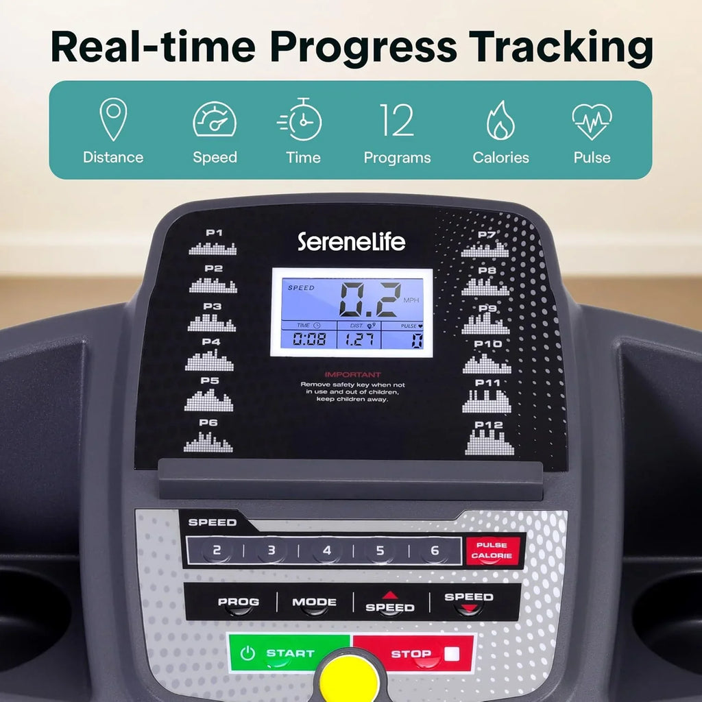 SereneLife Bieżnia do domu – składana podkładka do biegania, z wyświetlaczem LED, Treadmill for Home, Bluetooth App Sync, Digital Fitness, Walkpad z nachyleniem, do 10 km/h