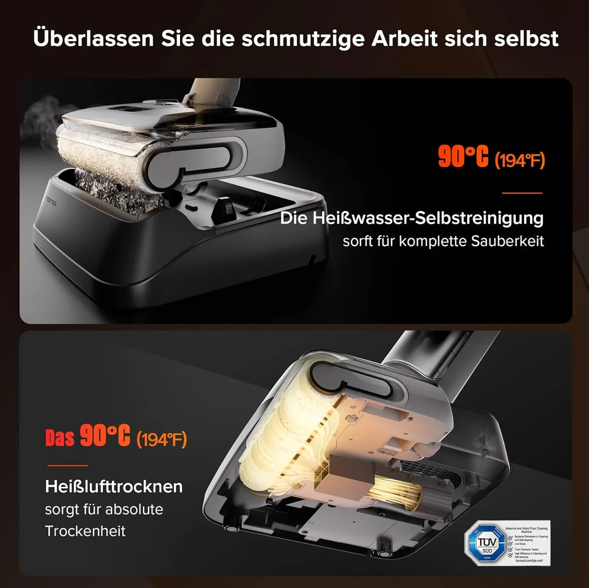 roborock F25 Ace Pro Odkurzacz 25 000 Pa, technologia Jetfoaming do trudnych plam, wałek zapobiegający plątaniu się sierści zwierząt, płaska konstrukcja 180°, samooczyszczanie w wysokiej temperaturze