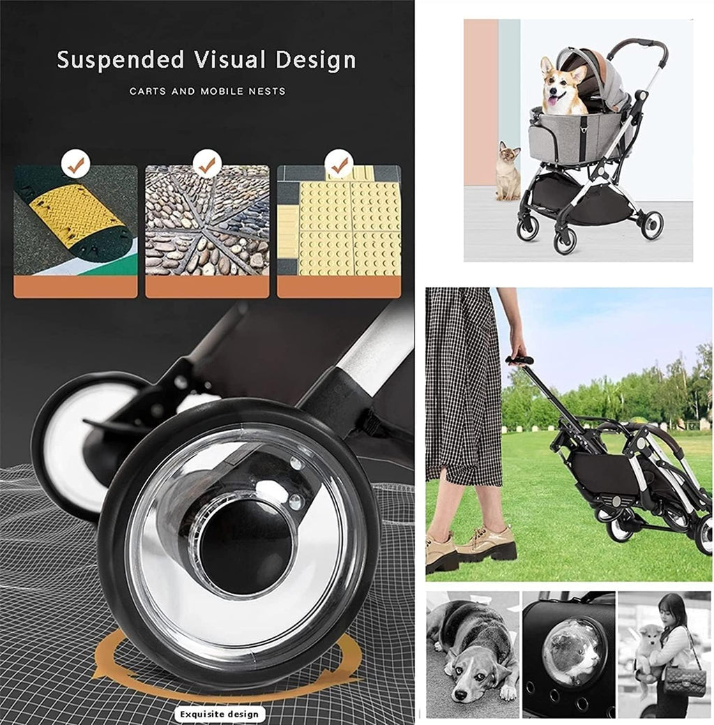 Lekki Składany Wózek Dla Zwierząt Premium Pet Stroller Dla Kotów Psów Oddzielny Wózek Dla Psa Buggy Pushchairs 4 Koła Materiały Podróżne (Color : Gr-ey)