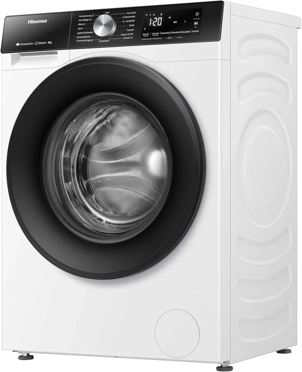 Hisense WF3S8043BW3 pralka z funkcją pary, 8 kg, 1400 obr./min, WiFi, ConnectLife, Power JetWash, program antyalergiczny, Aqua Stop, Auto Wash, Quick Wash, klasa efektywności energetycznej A-30%