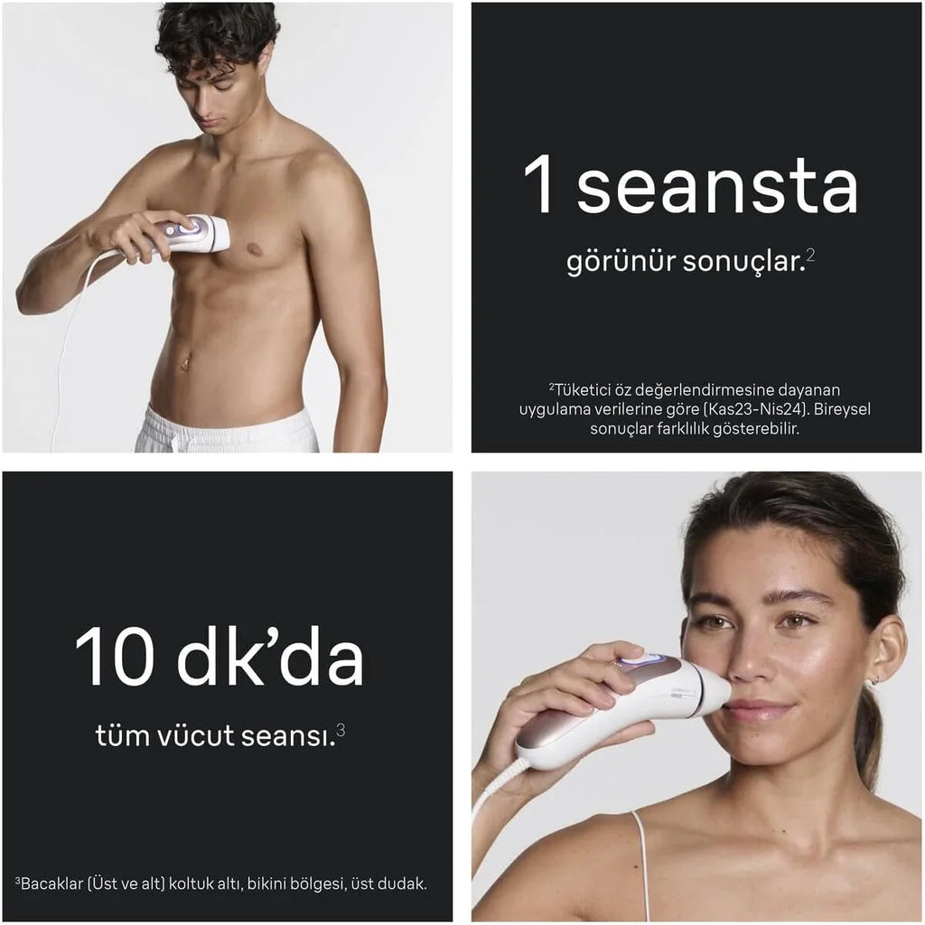 Braun Lumiere Pulsee Intelligent Skin i·expert PL7431, biały i brązowy - domowa alternatywa dla lasera, przewodowa, z kieszenią, brzytwą Gillette Venus, 4 głowice, podłączony do aplikacji