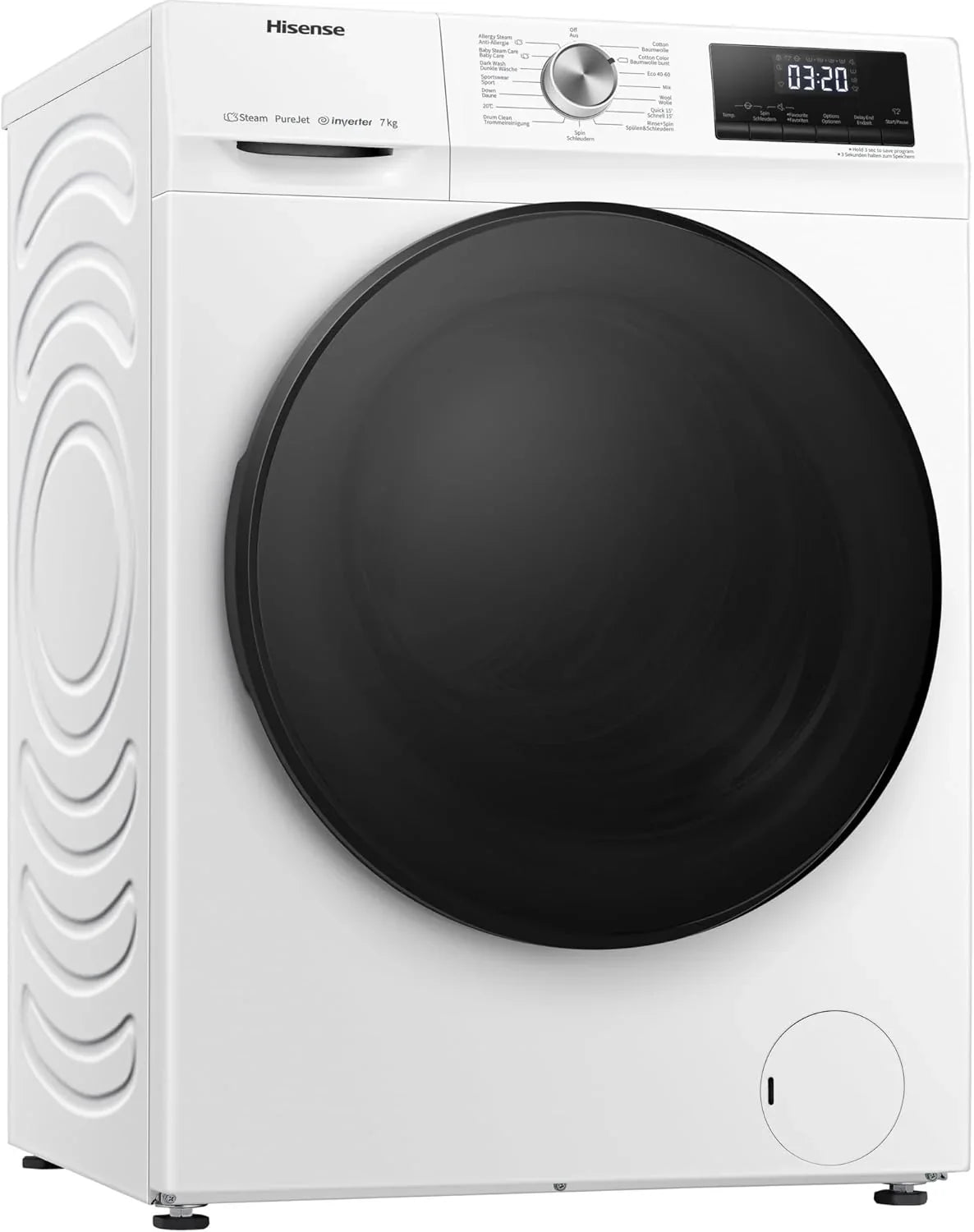 Hisense WF3S8043BW3 pralka z funkcją pary, 8 kg, 1400 obr./min, WiFi, ConnectLife, Power JetWash, program antyalergiczny, Aqua Stop, Auto Wash, Quick Wash, klasa efektywności energetycznej A-30%