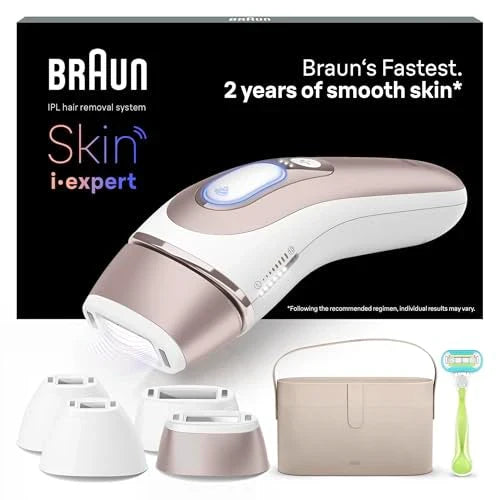 Braun Skin I·Expert inteligentny depilator z impulsowym światłem, depilator ciała dla kobiet, alternatywna laserowa fryzura dla kobiet, bezpłatna aplikacja, w zestawie kopertówka, golarka Venus