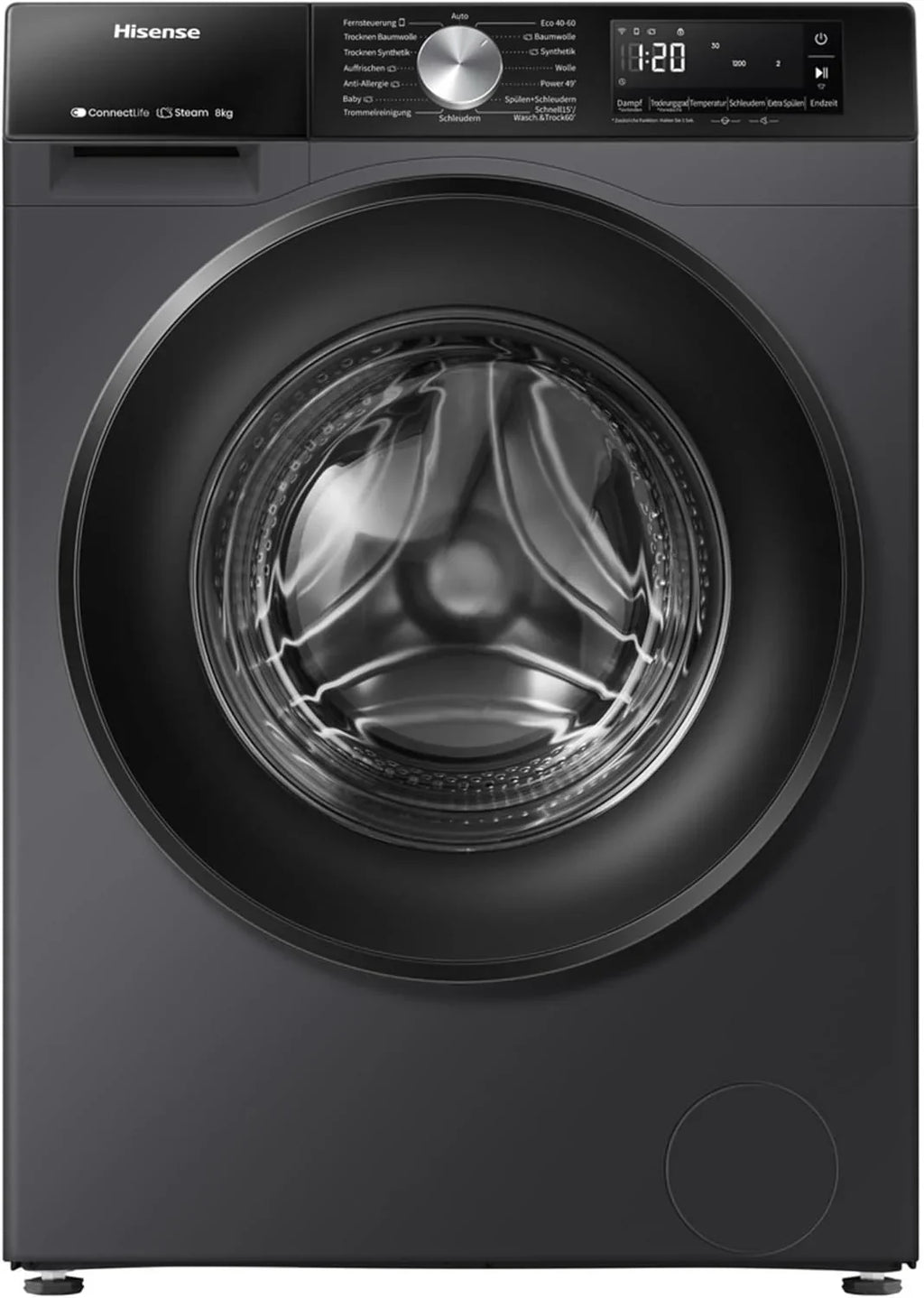 Hinsense WD3S8043BB3 pralko-suszarka ConnectLife /16 programów/8 kg, 54 litry/1400 obr./min/funkcja pary/JetWash/program antyalergiczny/program automatyczny/Eco Wash/Odświeżanie pary/wełna/EEK A-D