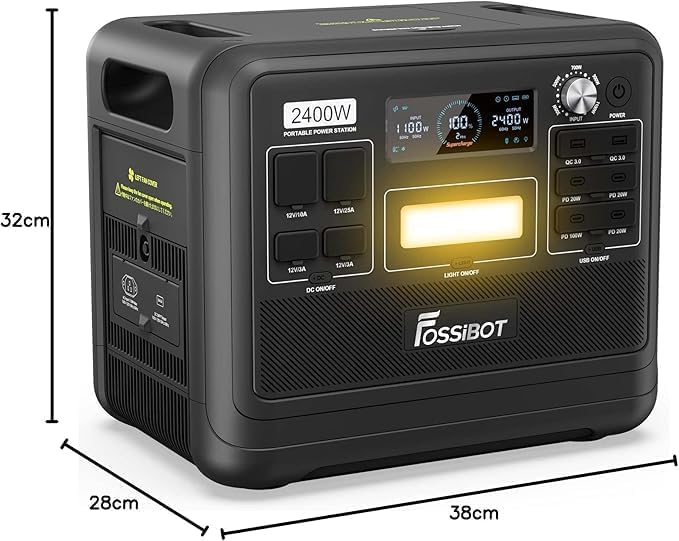 FOSSIBOT-Polska Elektrownia stacja zasilania F2400 paneli słonecznych 420 W, 2048Wh 2400W APP XT90, stacja kempingowa, podróż, szybkie płukanie 1,5 godziny, 5 letnia gwarancja producenta