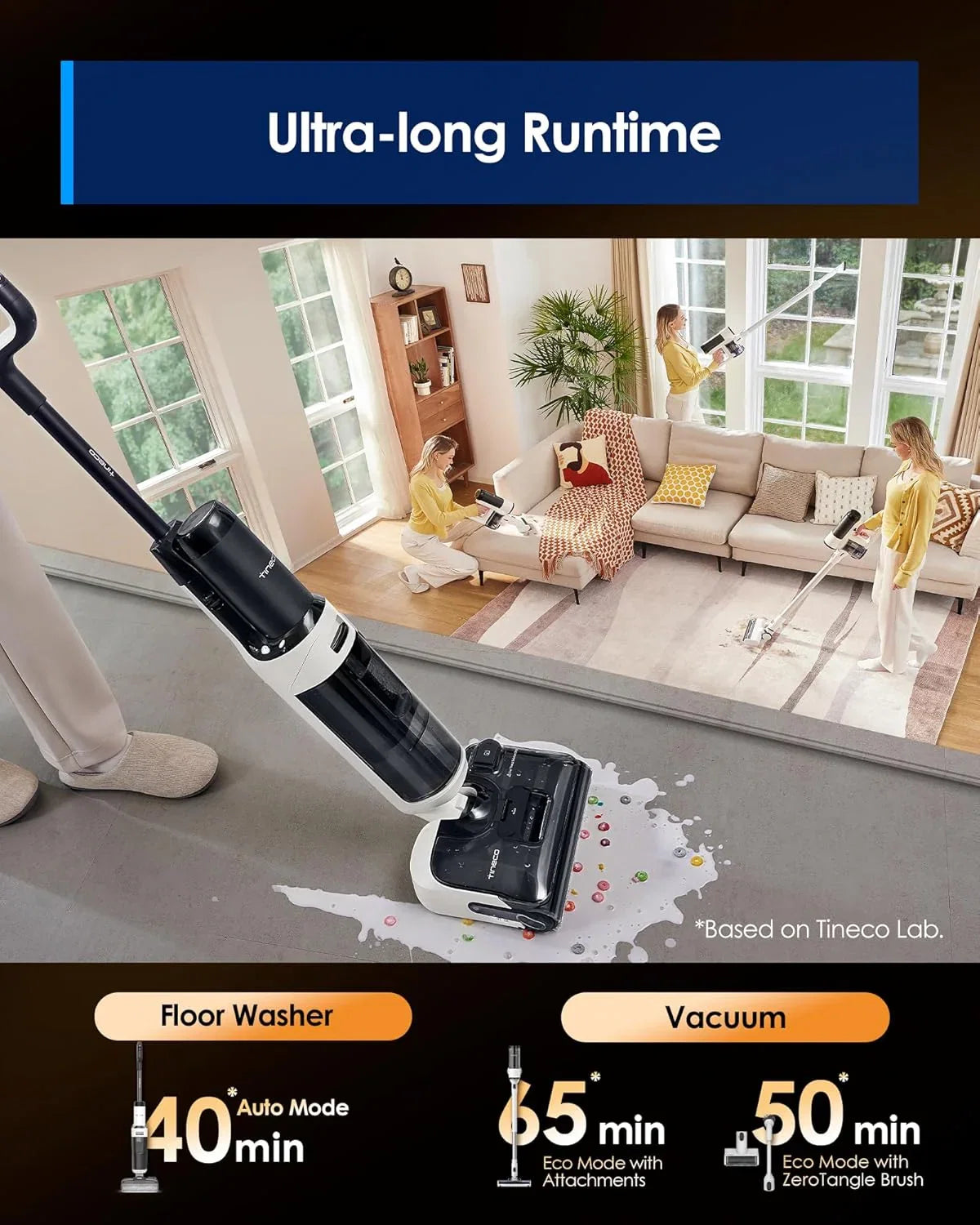Tineco Floor ONE Switch S6 Stretch Odkurzacze na sucho i mokro, 180° Lay-Flat, zapobiegająca splątaniu, samooczyszczanie, czas pracy 65 min, czyszczenie dwóch krawędzi, czyszczenie całego domu