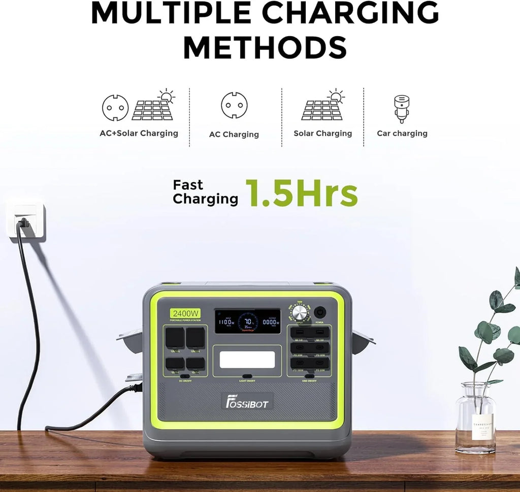 FOSSIBOT-Polska Elektrownia stacja zasilania F2400 paneli słonecznych 420 W, 2048Wh 2400W APP XT90, stacja kempingowa, podróż, szybkie płukanie 1,5 godziny, 5 letnia gwarancja producenta