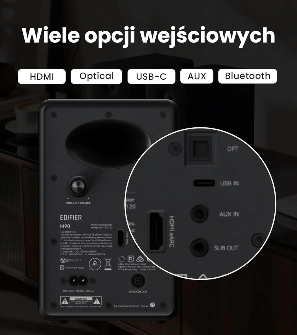 Edifier M90 Głośniki półkowe, 100W RMS Lauta Stacjonarne, Hi-Res Audio, LDAC, Bluetooth 6.0 Lauta Kompaktowe, HDMI eARC/USB-C/AUX Wejście, SUB OUT Lauta Zasilane, Stereokontrolka do TV/PC - biały