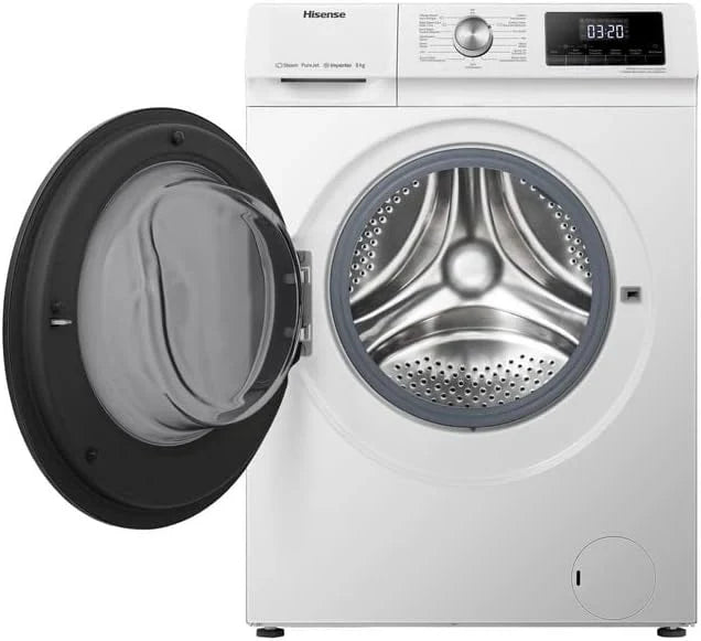 Hisense WF3S8043BW3 pralka z funkcją pary, 8 kg, 1400 obr./min, WiFi, ConnectLife, Power JetWash, program antyalergiczny, Aqua Stop, Auto Wash, Quick Wash, klasa efektywności energetycznej A-30%