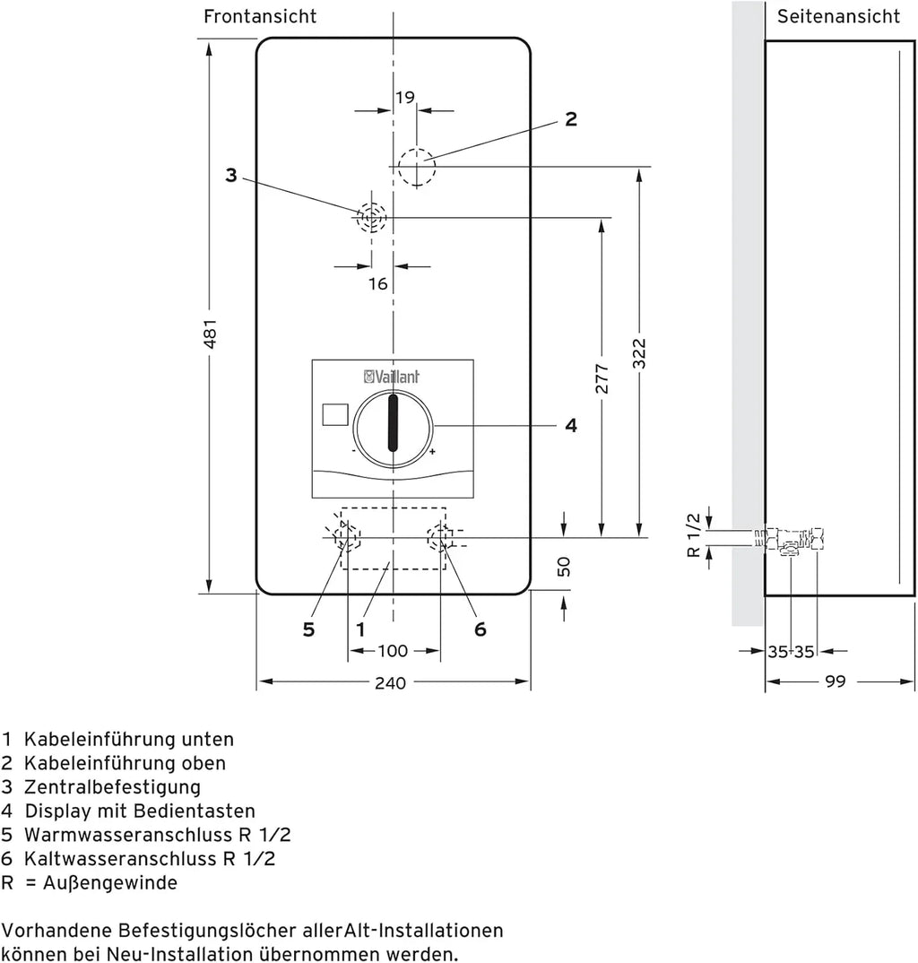 Vaillant Ved E 21/8 Podgrzewacz Wody, Biały/Czarny, 9,9 cm x 48,1 cm x 24 cm