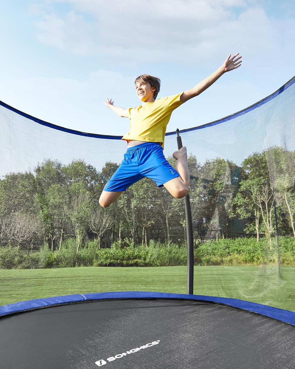 SONGMICS Trampolina dziecięca, siatka ochronna, poduszki bezpieczeństwa, drabina, stalowa rama