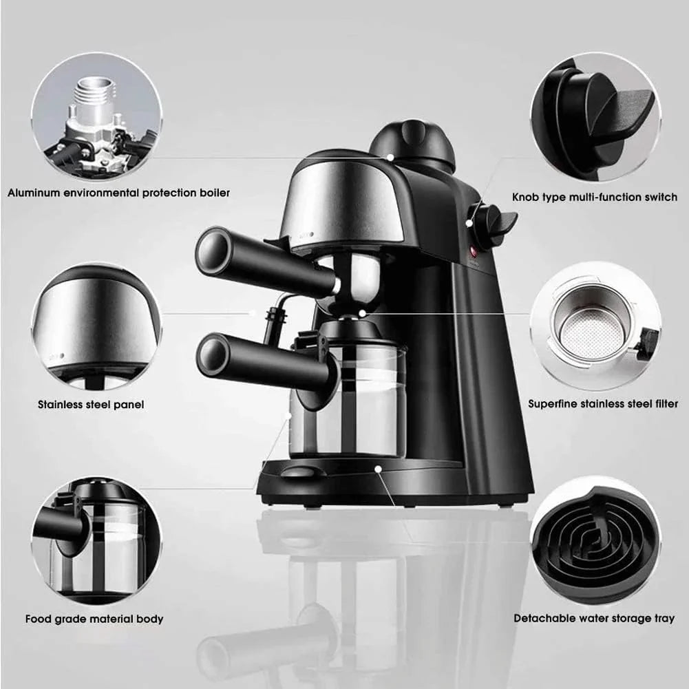 Espresso Machine 5 Bar Pressure Coffee Maker Small Semi-Automatic Steam Espresso Machine 64-hole Extraction System 4-speed Adjustment 240ml Large Capacity (Color : A) (B)